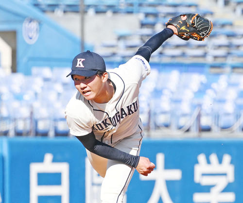 国学院大対大商大　国学院大の田中千（撮影・滝沢徹郎）