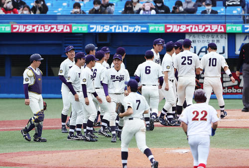 明大対名城大　決勝進出を決めた明大（撮影・足立雅史）