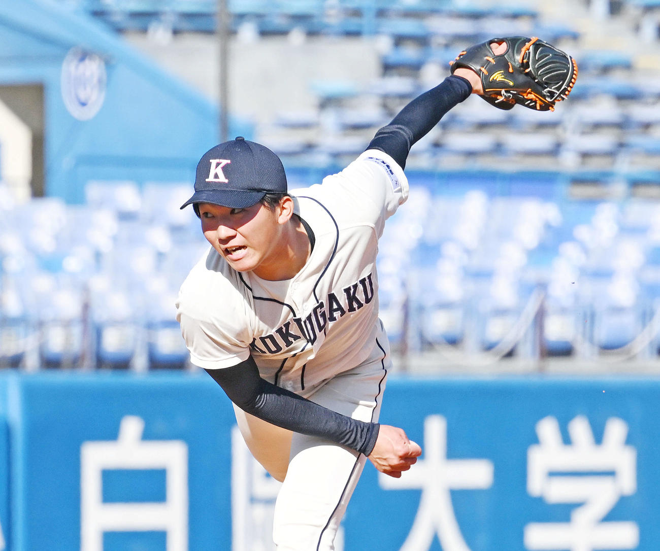 国学院大対大商大　国学院大の田中千（撮影・滝沢徹郎）