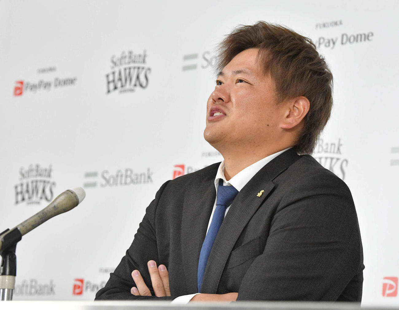 音声トラブルで会見が最初からやり直しとなり、話した内容を思い出す津森（撮影・岩下翔太）