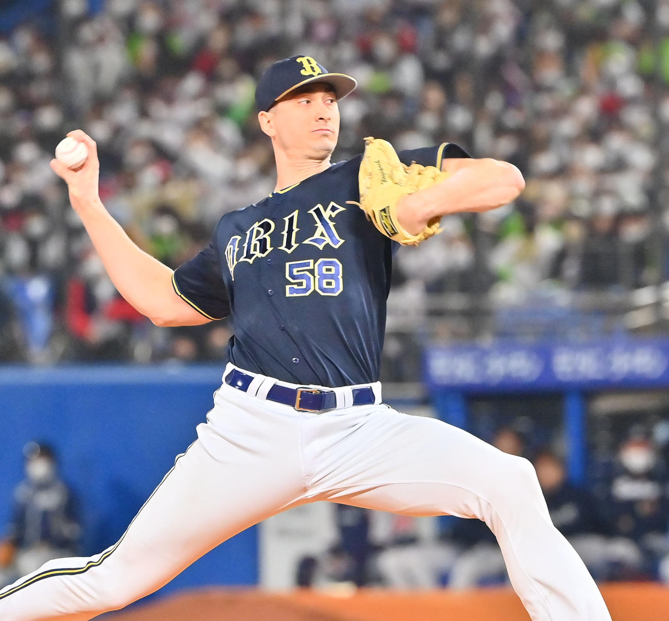 日本シリーズ第7戦　ヤクルト対オリックス　9回に登板するオリックスのジェイコブ・ワゲスパック（2022年10月30日撮影）