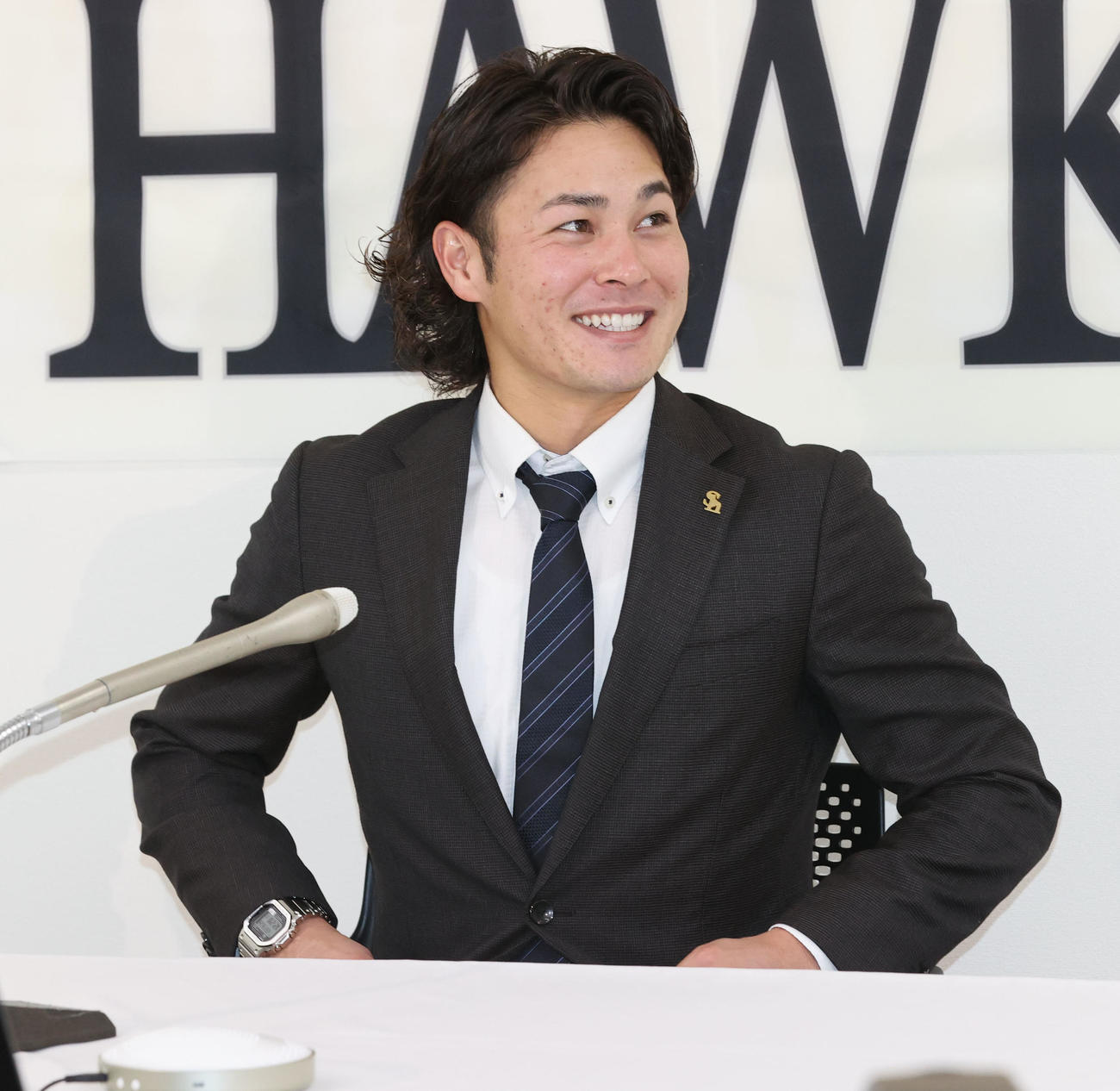 契約更改を終えた笠谷俊介（撮影・梅根麻紀）