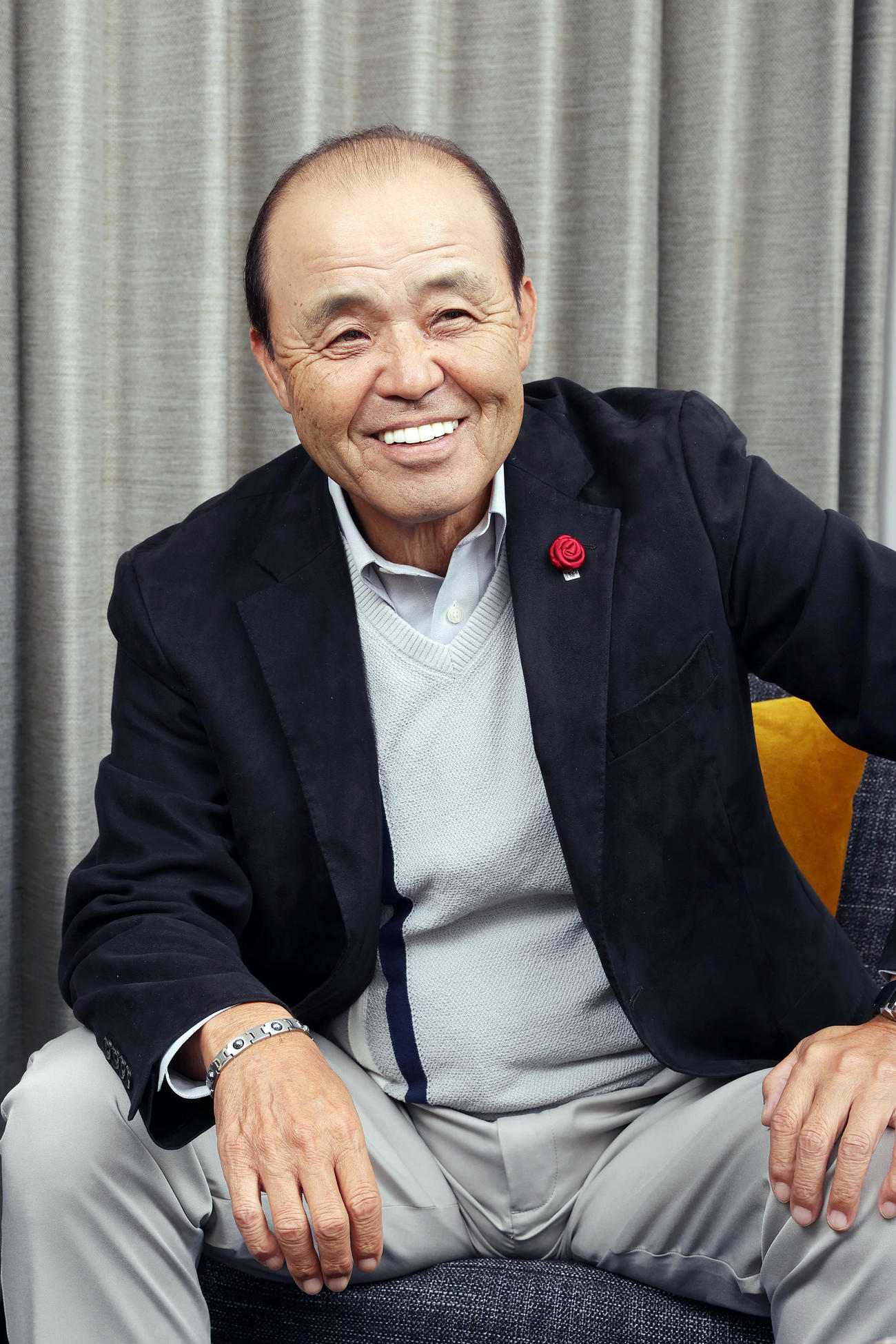 笑顔を見せる阪神岡田監督（撮影・前田充）
