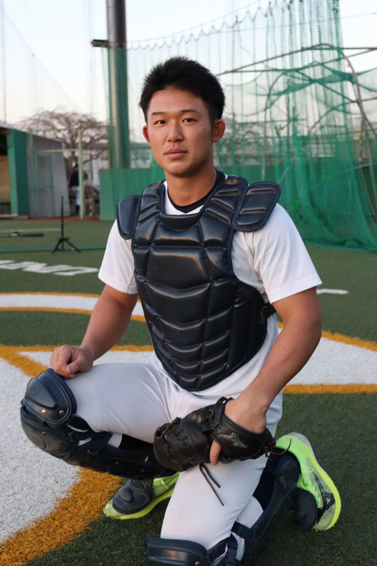 ドラフトへ向け、大卒捕手1位を目指すと明言した上武大・進藤（撮影・保坂淑子）