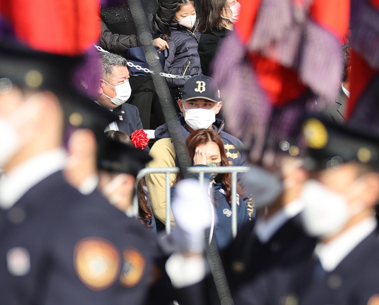 大阪市消防出初式に参加するオリックス野口（撮影・上山淳一）