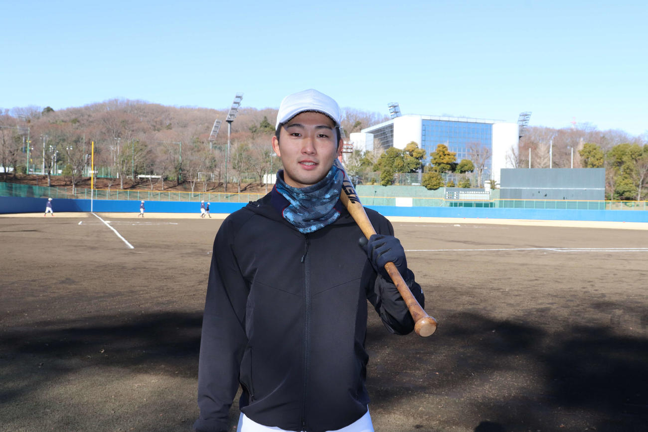 チームスローガンを「逆襲」に掲げ、意気込む中大の主将・中前（撮影・保坂淑子）