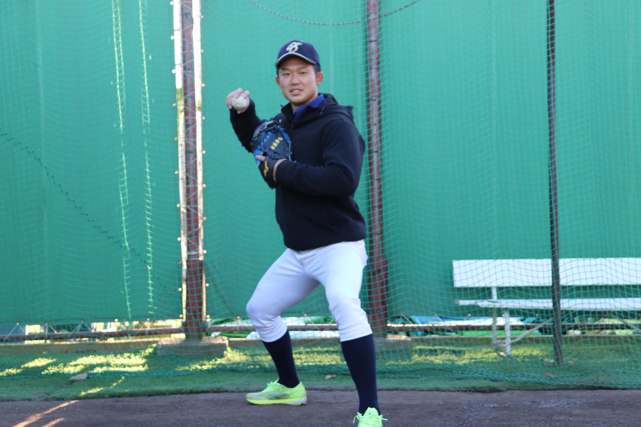 今年のドラフトへ、上位指名を目指す上武大、主将の進藤（撮影・保坂淑子）