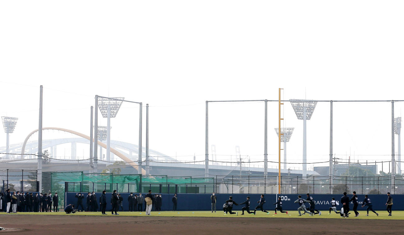舞洲で合同自主トレに励むオリックス新人ら（撮影・上山淳一）