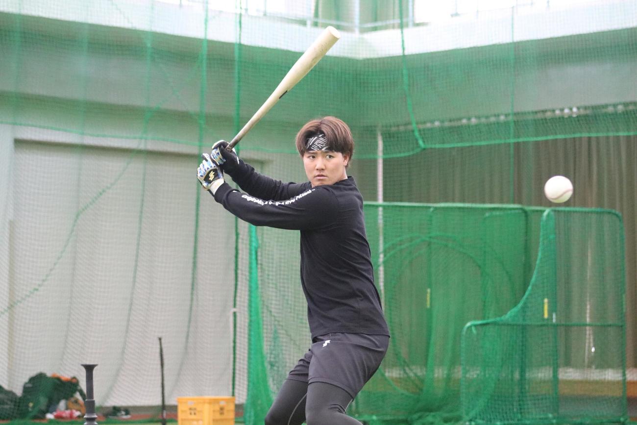 沖縄・伊江島で自主トレに励む日本ハム郡（球団提供）