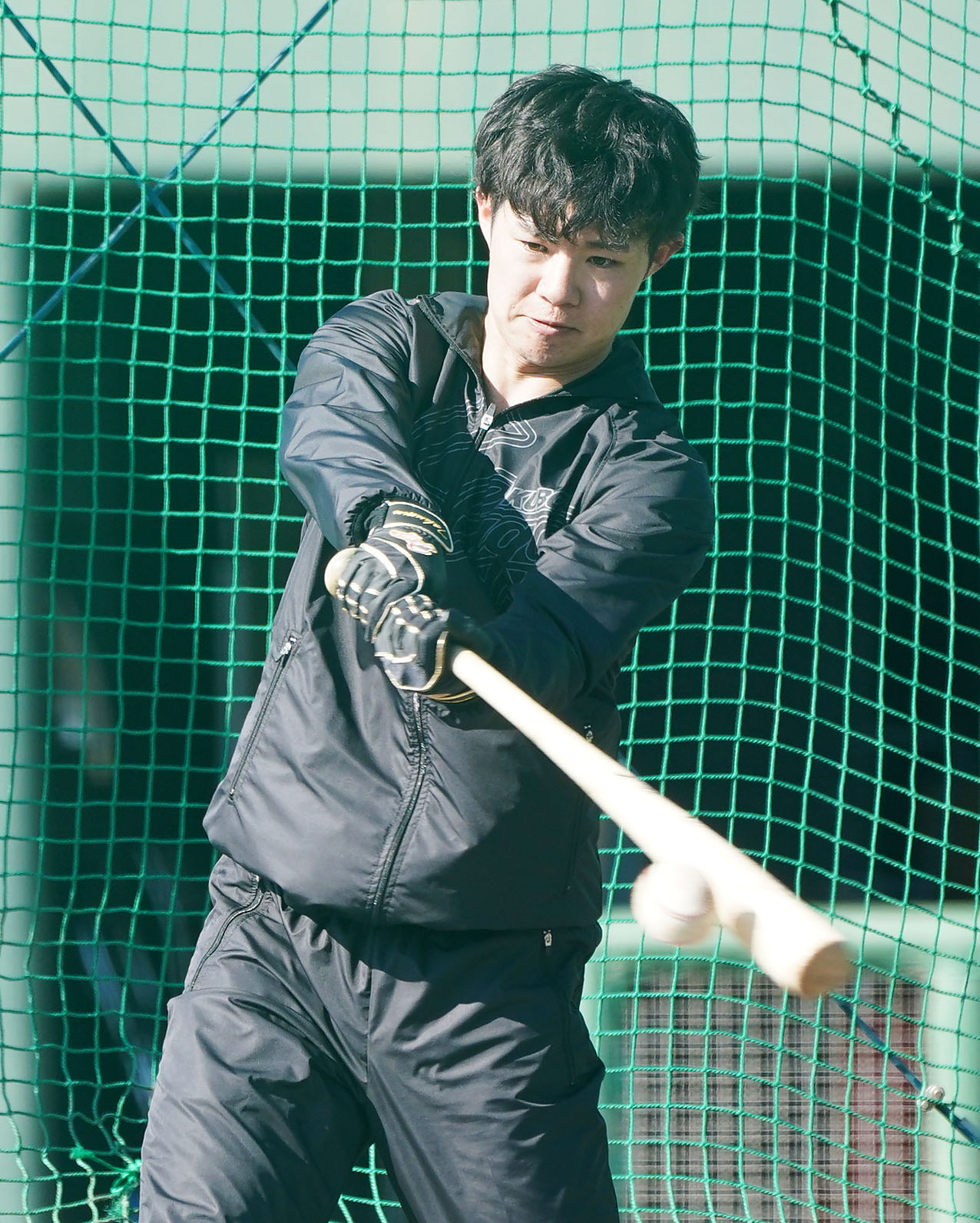 フリー打撃練習をする中野（撮影・森本幸一）