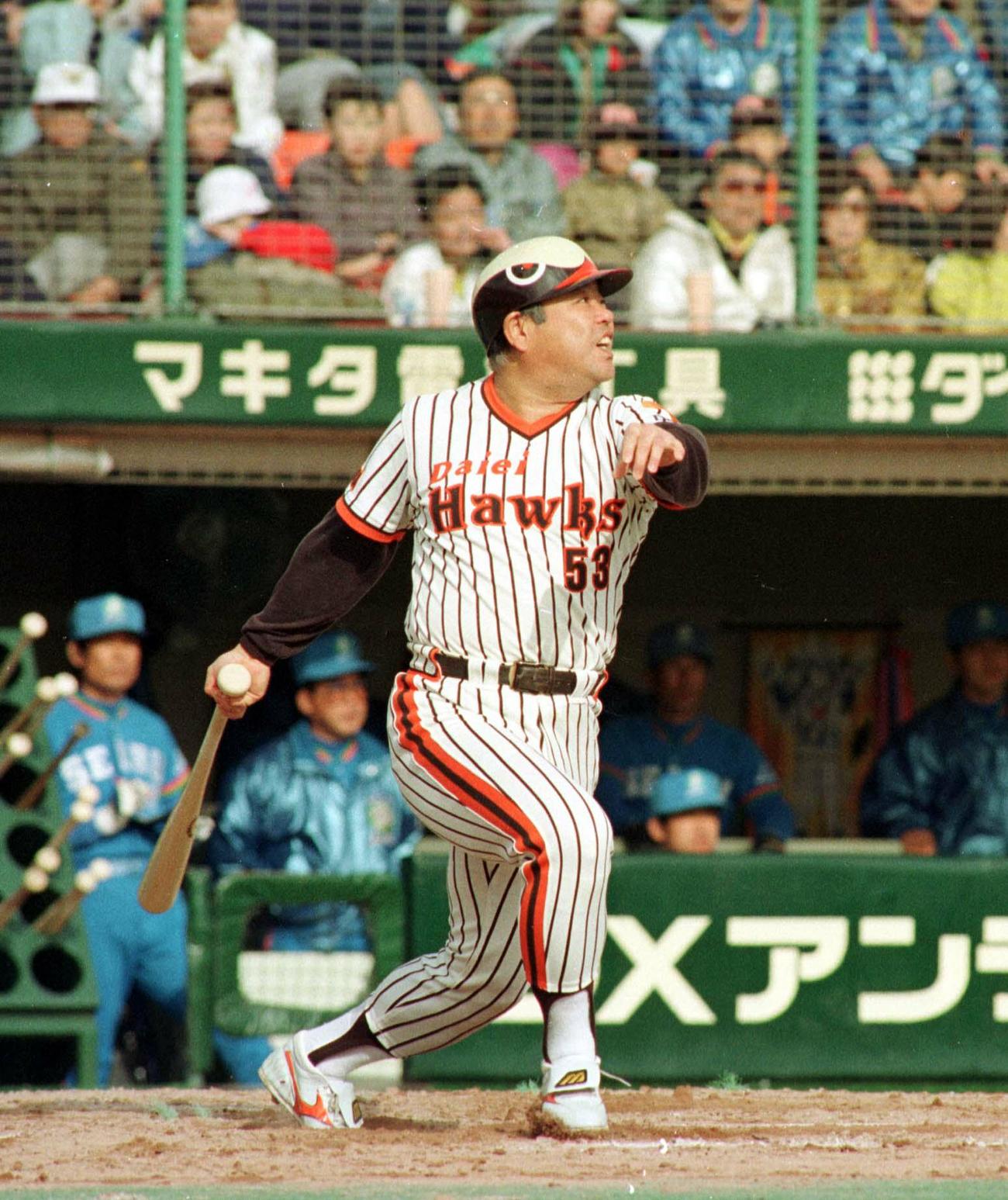 92年4月、ダイエー時代の門田の打撃フォーム