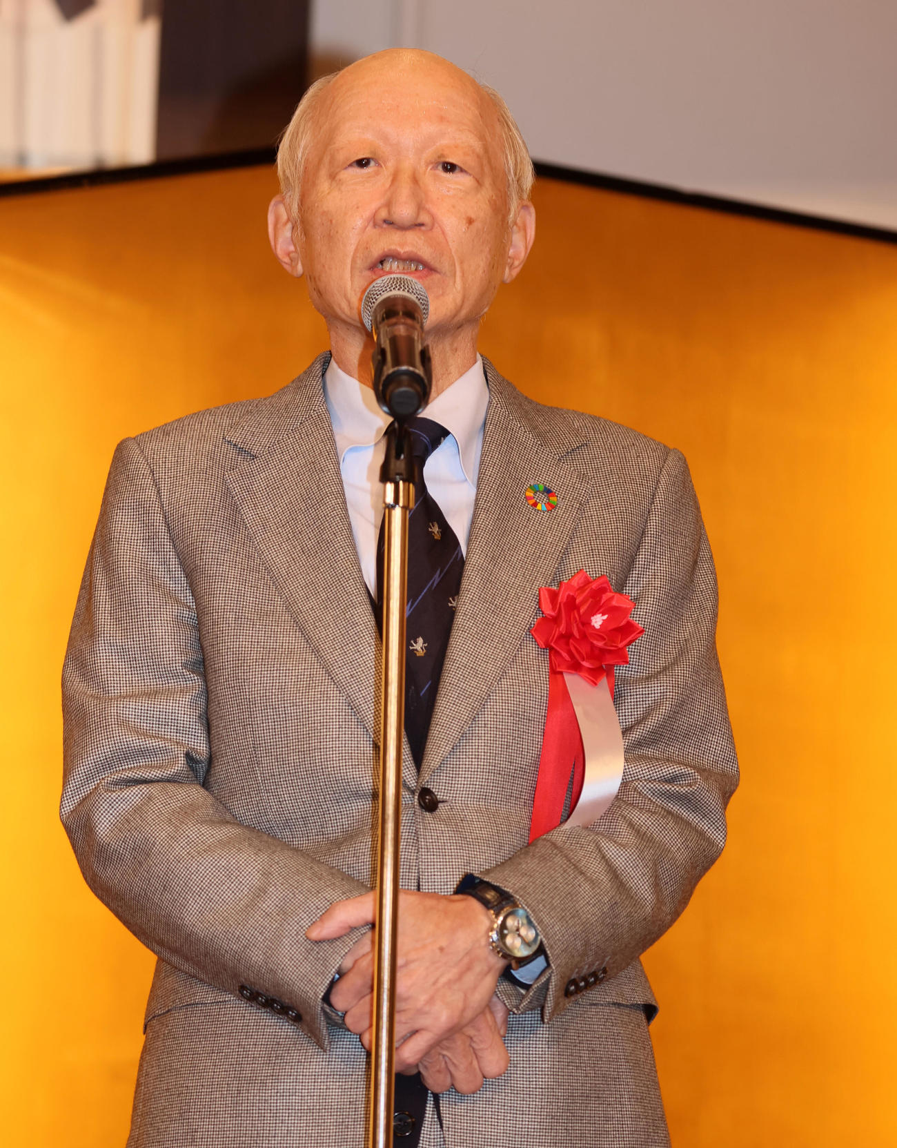 「岡田彰布監督就任激励会」であいさつする阪急阪神HD角会長（（撮影・加藤哉）