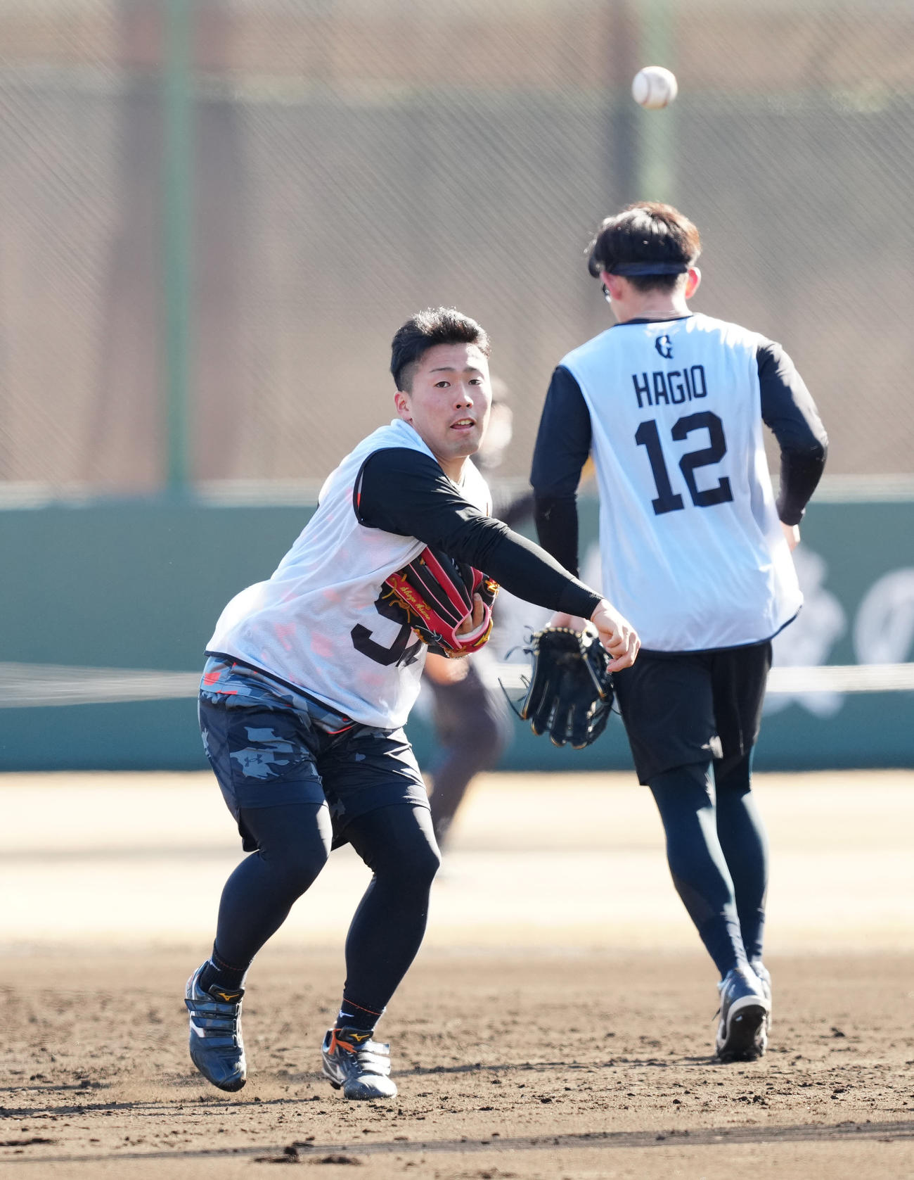 新人合同自主トレでの内野ノックで送球する巨人ドラフト1位の浅野（撮影・江口和貴）