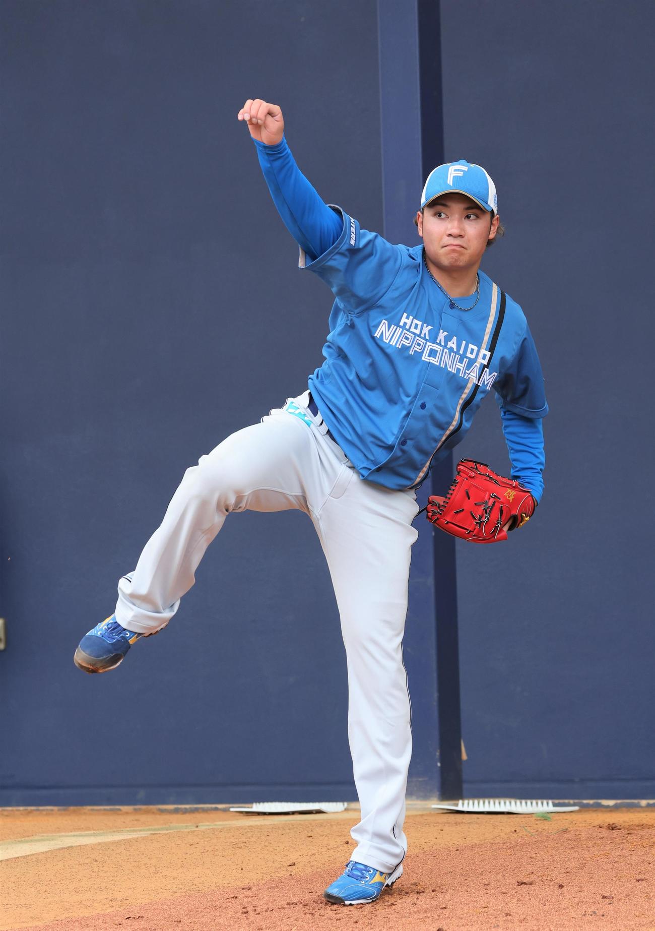 ブルペンで投球する日本ハム伊藤（撮影・黒川智章）