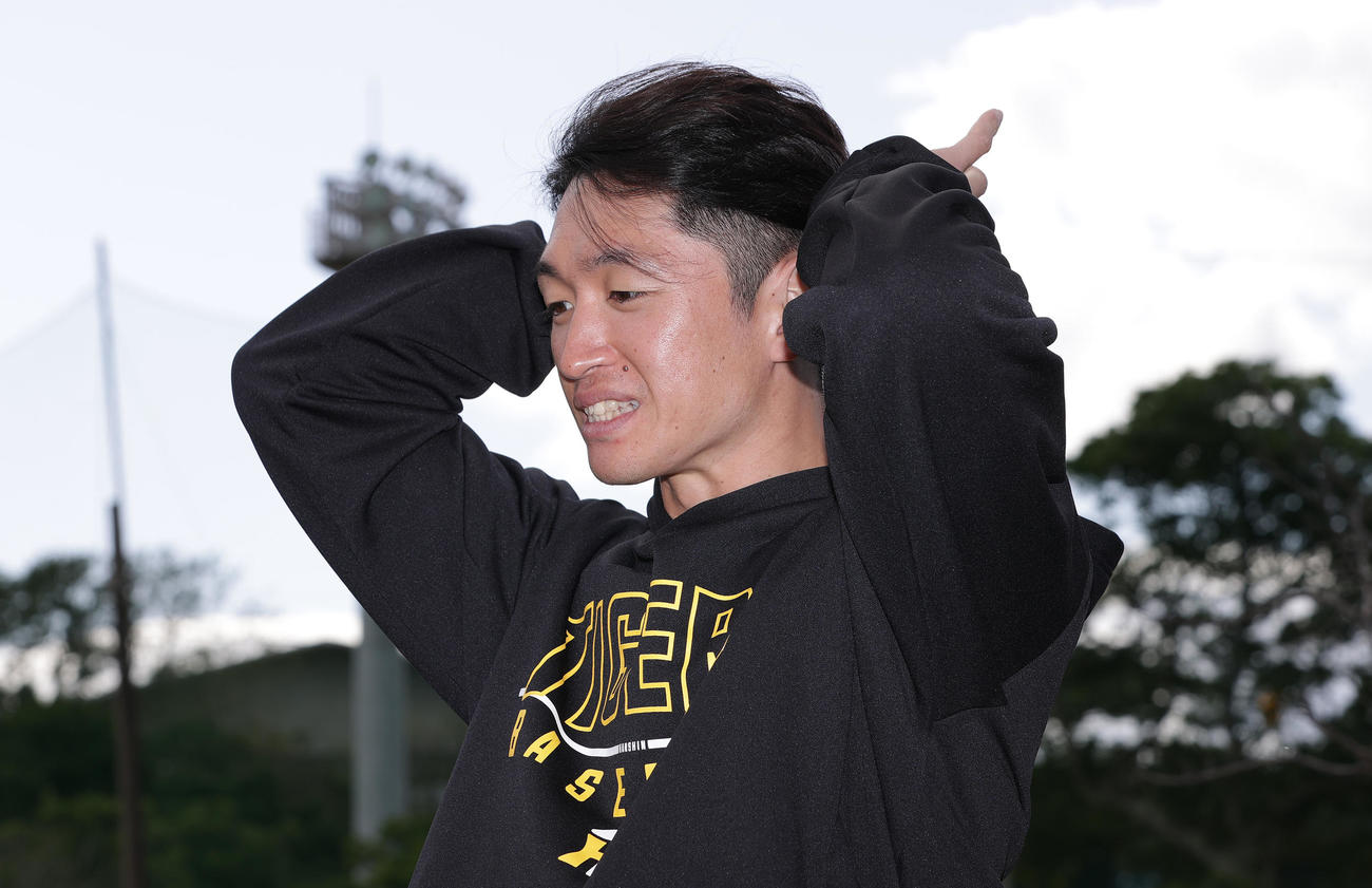 1番打者について思いを語る阪神近本（撮影・前田充）