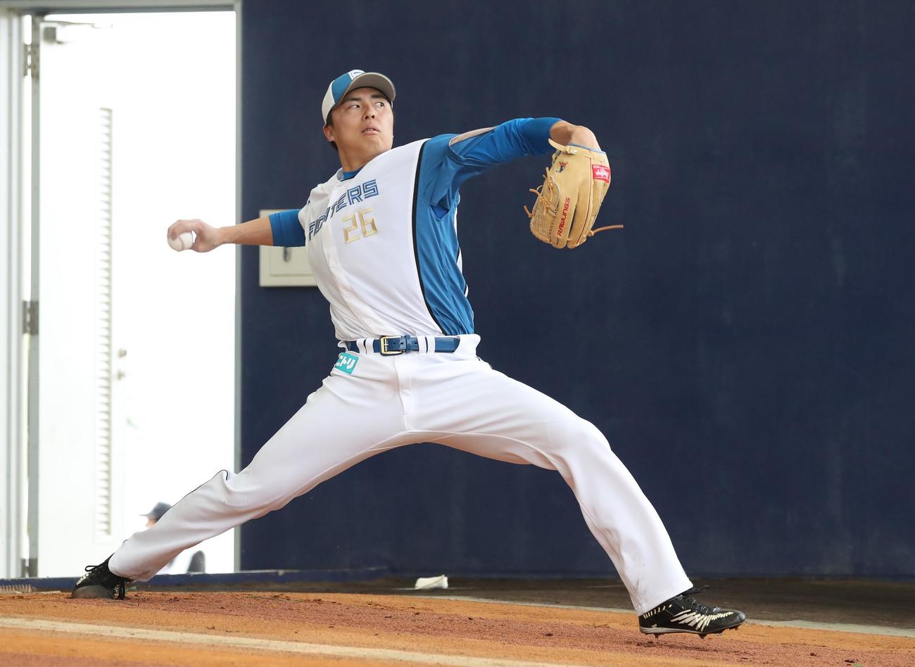 ブルペン投球する日本ハム田中正（撮影・黒川智章）