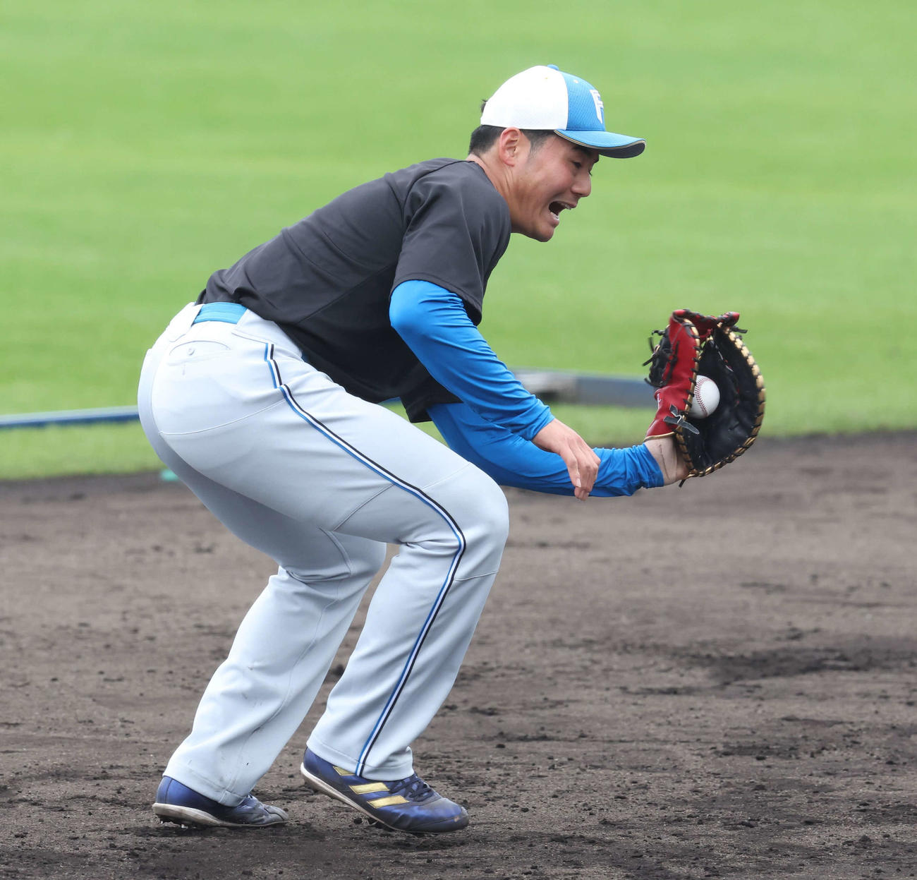 ノックを受ける日本ハム清宮（撮影・黒川智章）