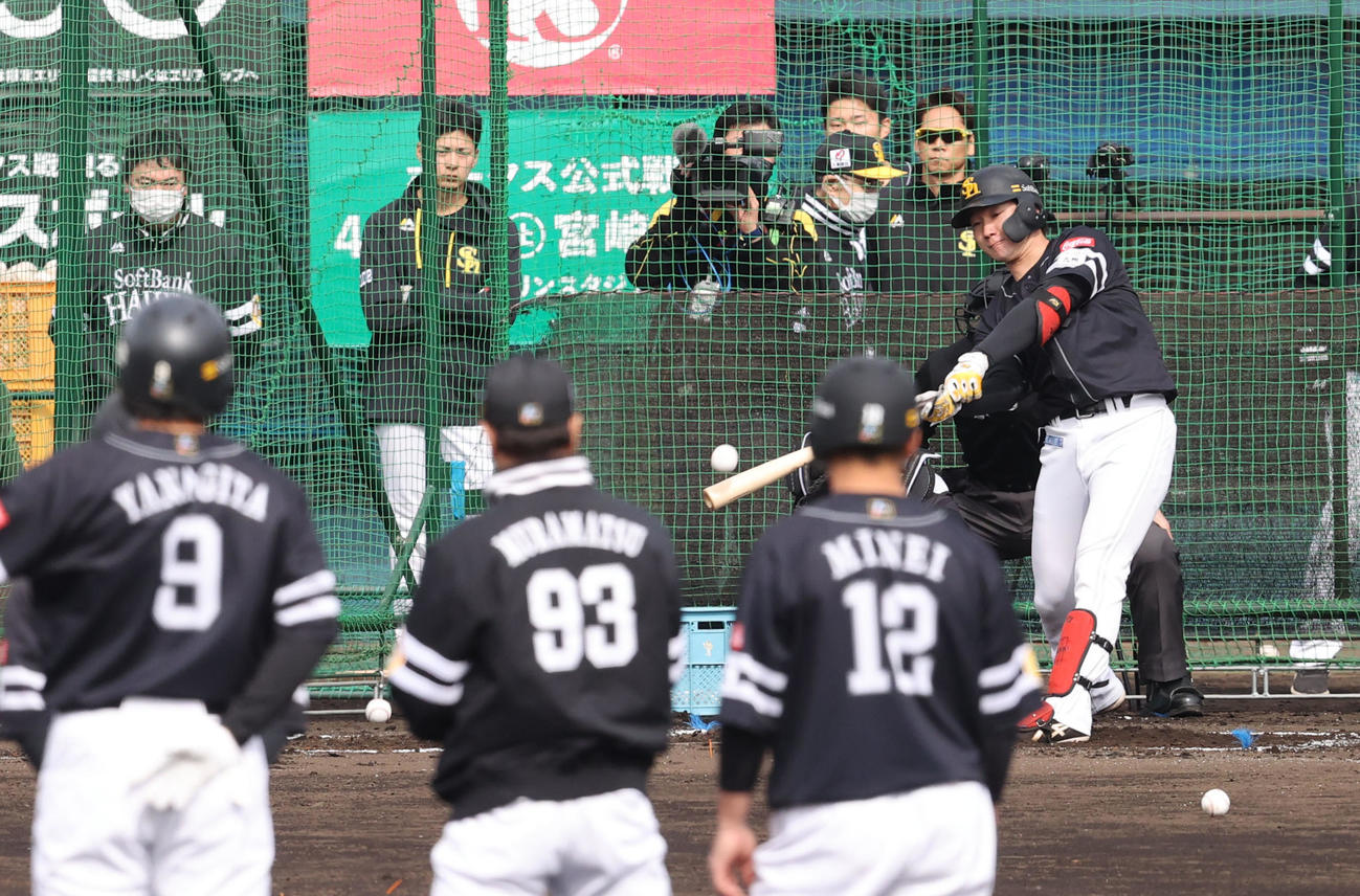 フリー打撃で快音を響かす正木（撮影・梅根麻紀）