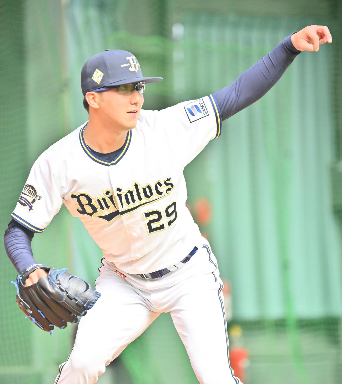 ブルペンに入り102球の熱投を見せたオリックス田嶋（撮影・和賀正仁）
