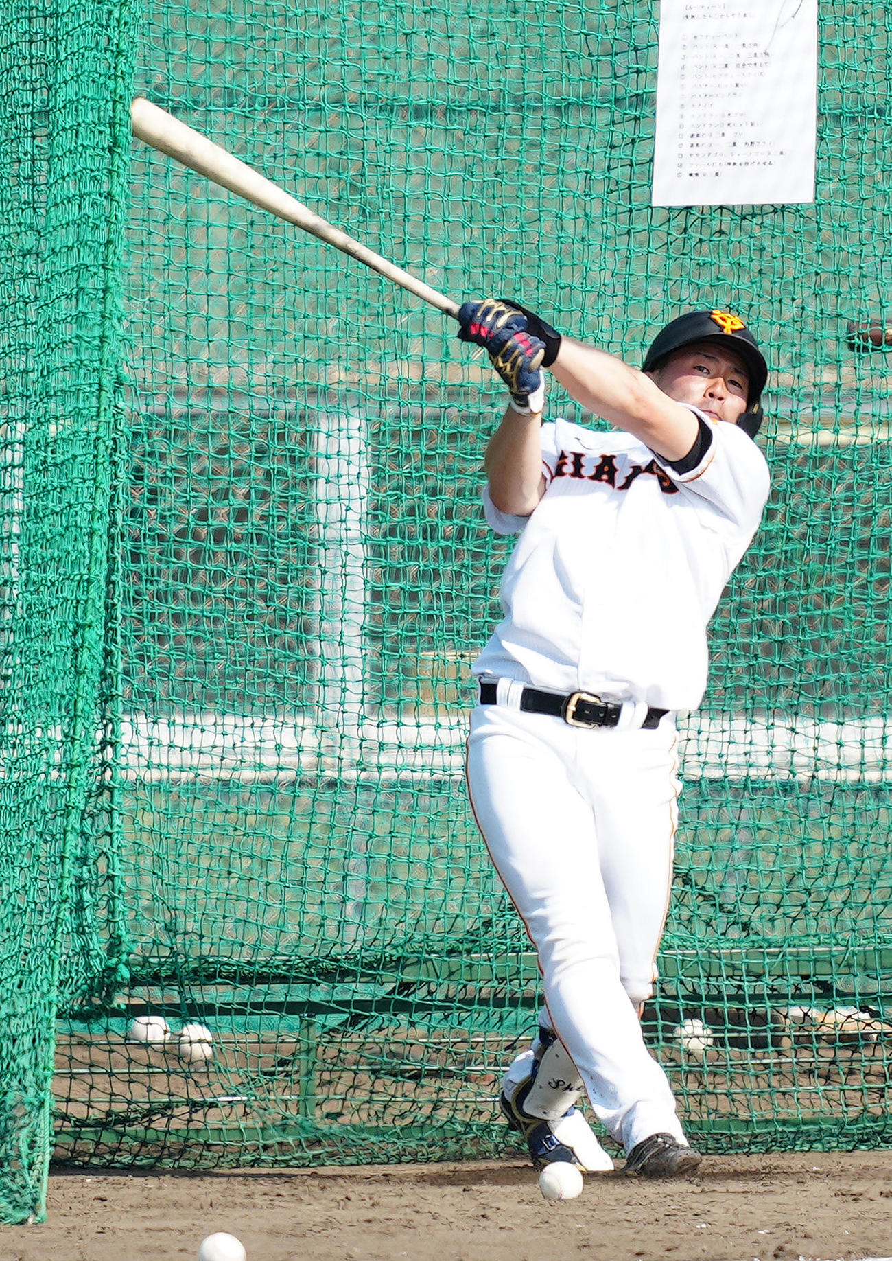 左打席で打撃練習する巨人浅野（撮影・江口和貴）