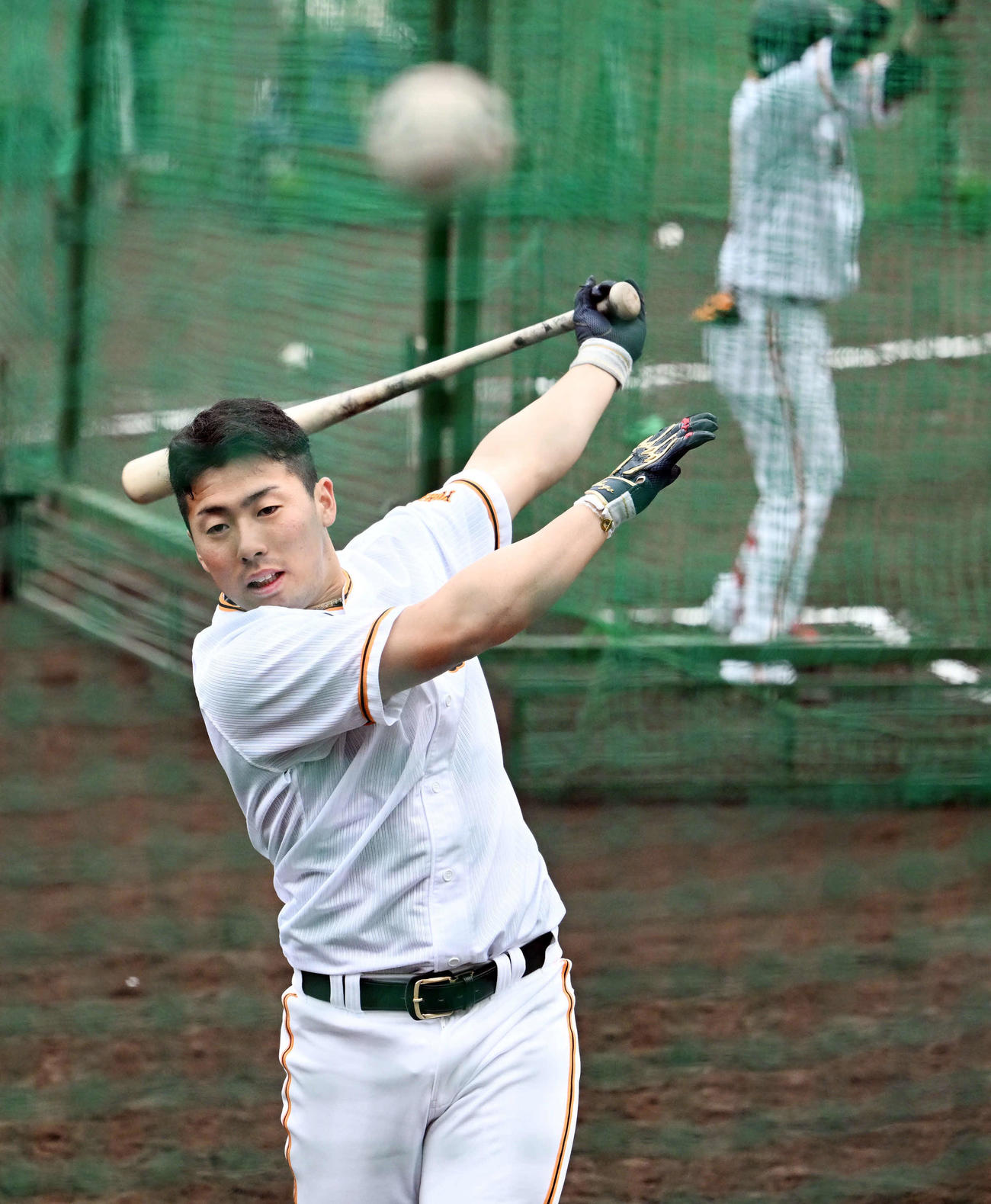 打撃練習する巨人ドラフト1位浅野（撮影・滝沢徹郎）