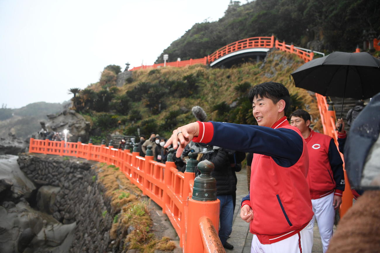 運玉を投げる広島大瀬良（代表撮影）