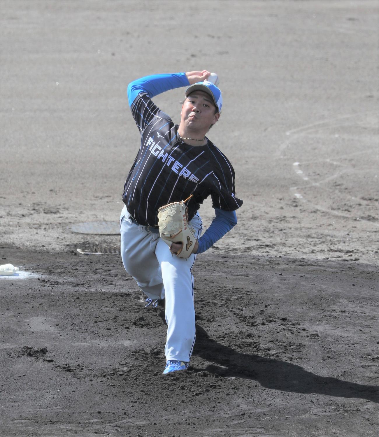 ライブBPで投球する日本ハム金村（撮影・黒川智章）