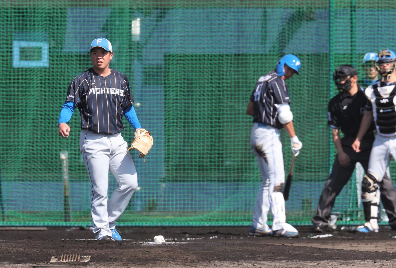 阪口と対戦する日本ハム金村（撮影・黒川智章）