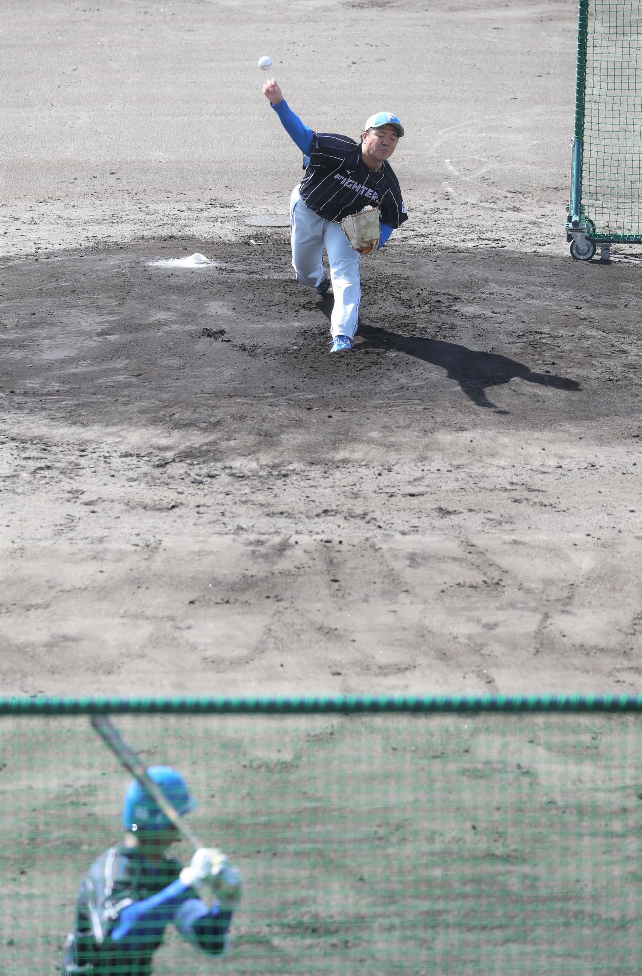 万波と対戦する日本ハム金村（撮影・黒川智章）