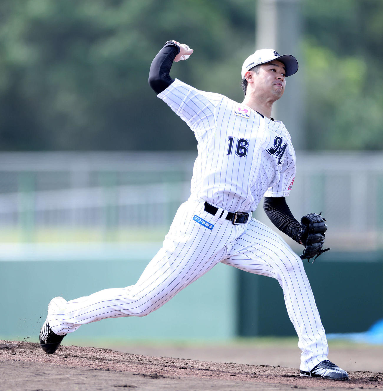 打撃投手練で力投するロッテ種市（撮影・河田真司）