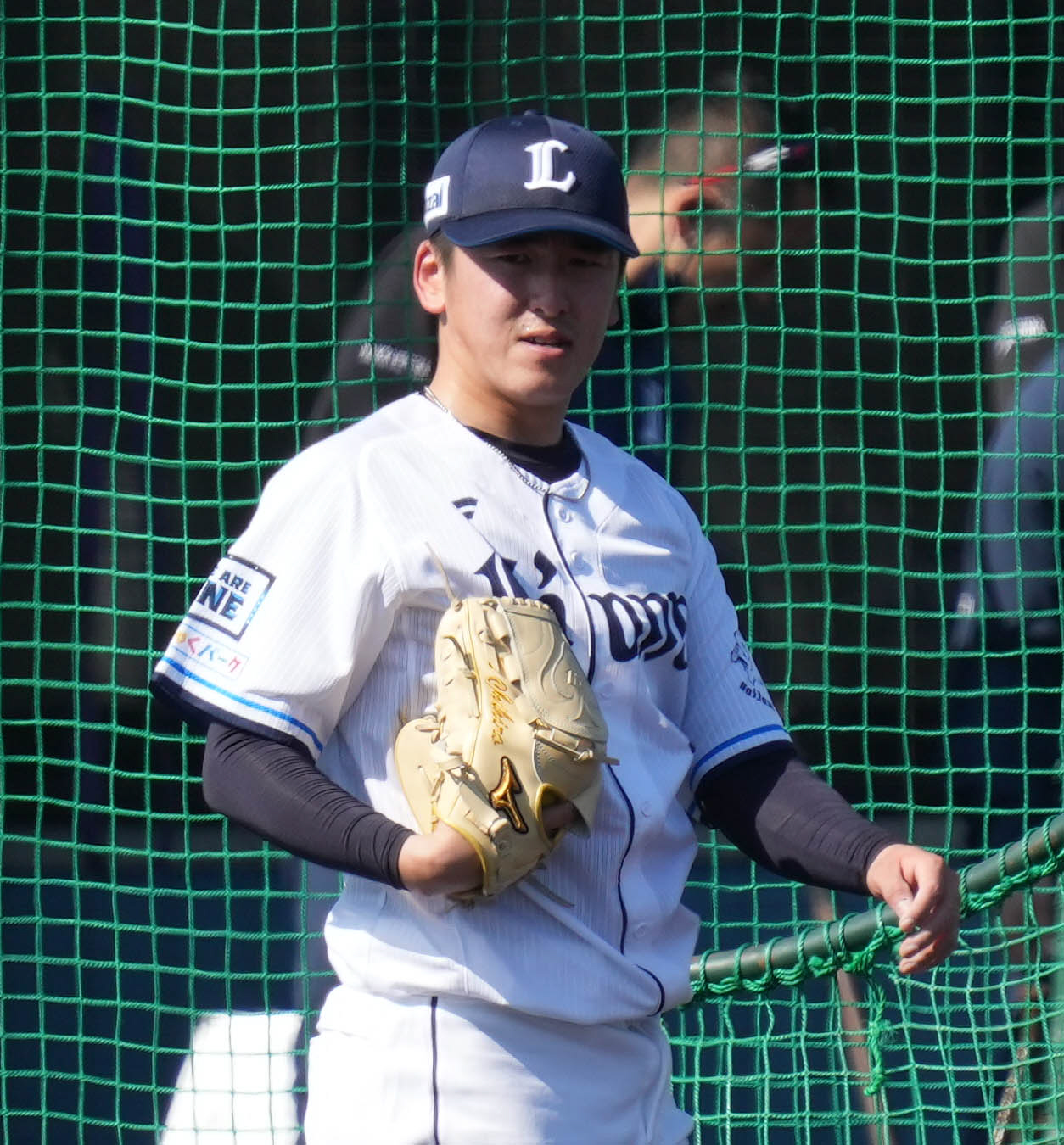 フリー打撃に登板する西武隅田（撮影・小沢裕）