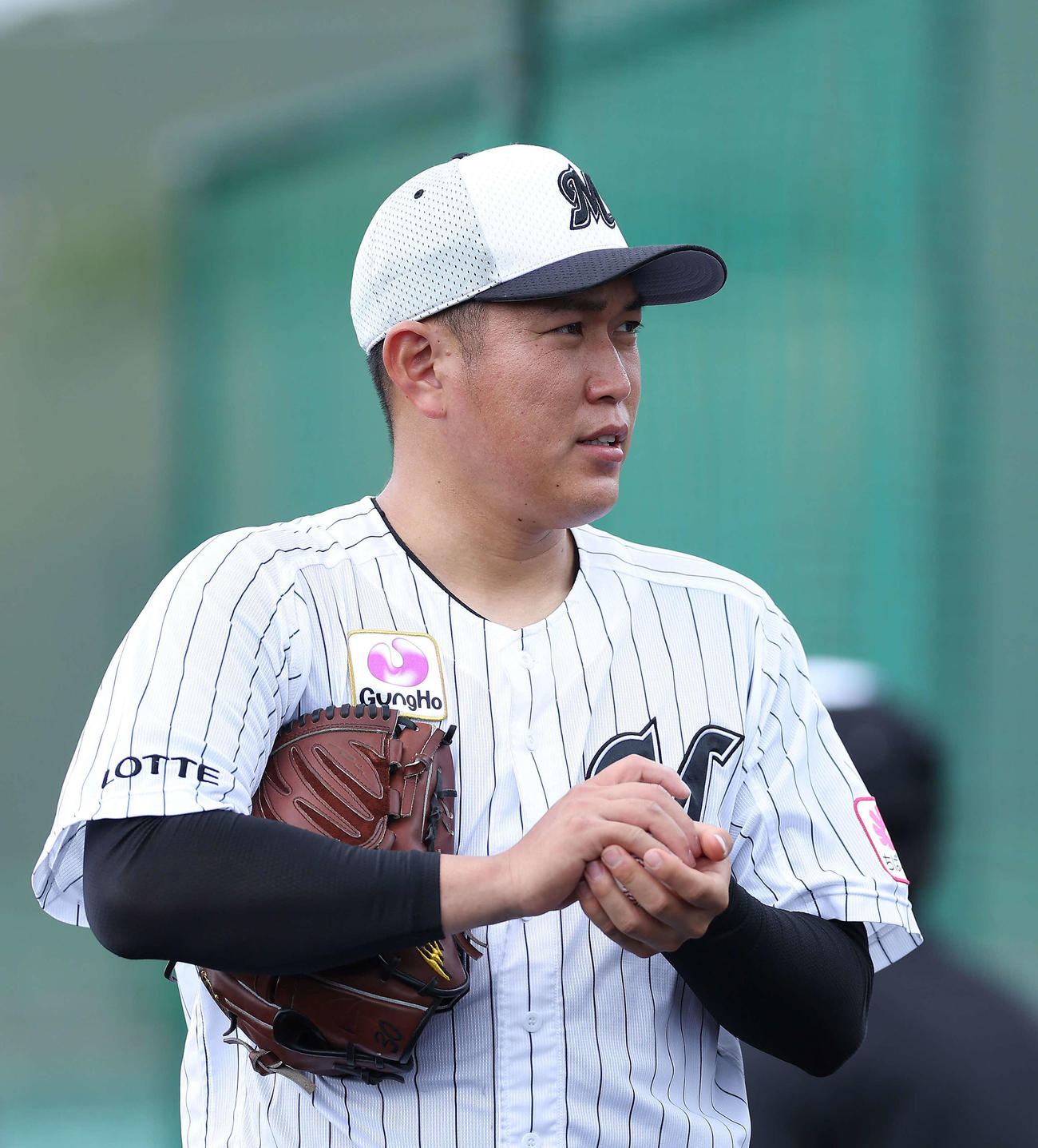 シート打撃に臨むロッテ広畑（撮影・河田真司）