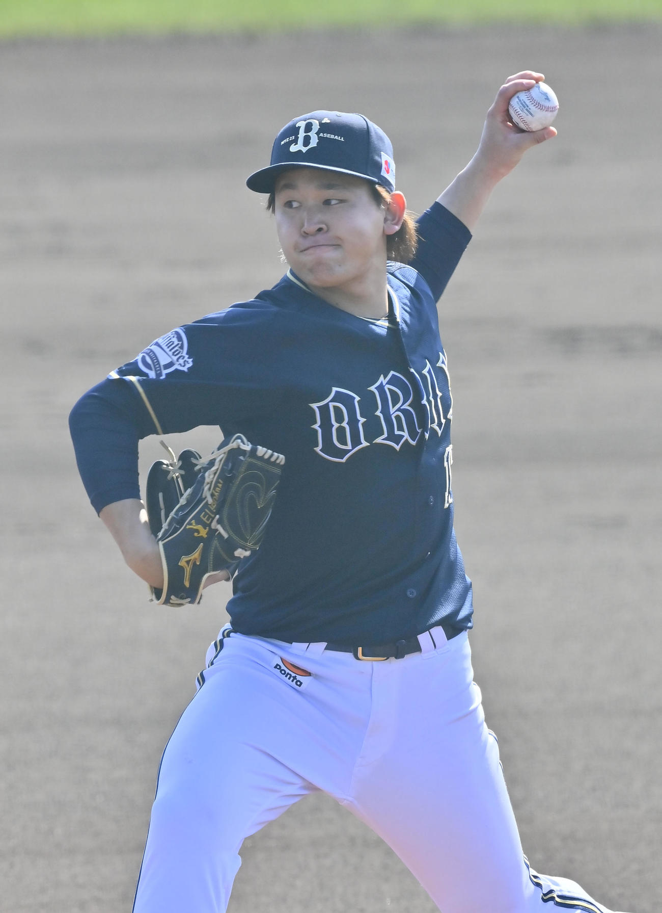 フリー打撃に登板するオリックス宮城（撮影・和賀正仁）