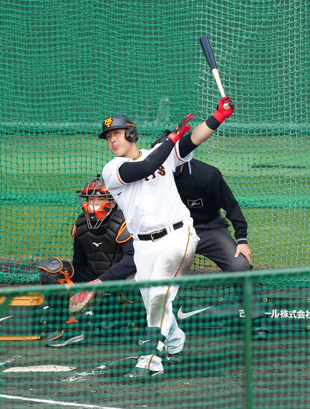 打撃練習に臨む巨人岡本和（撮影・江口和貴）