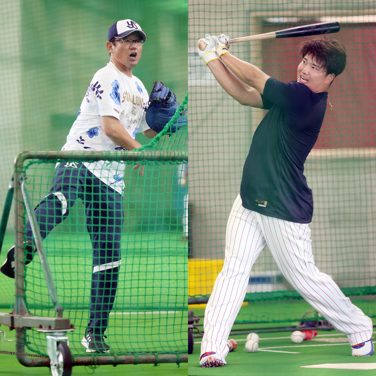 古田敦也臨時コーチが投手を務めて村上宗隆が打撃練習