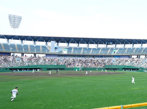 巨人紅白戦　4回表紅組無死二塁、左前打を放つ浅野。左翼手は岡本和（撮影・江口和貴）