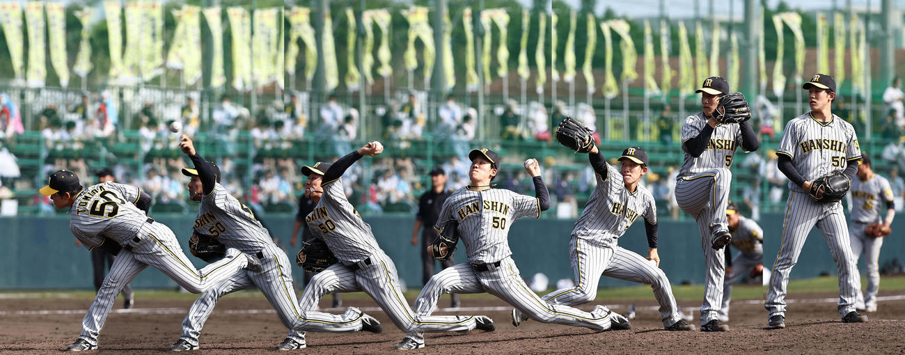 紅白戦で登板した富田（撮影・上田博志）