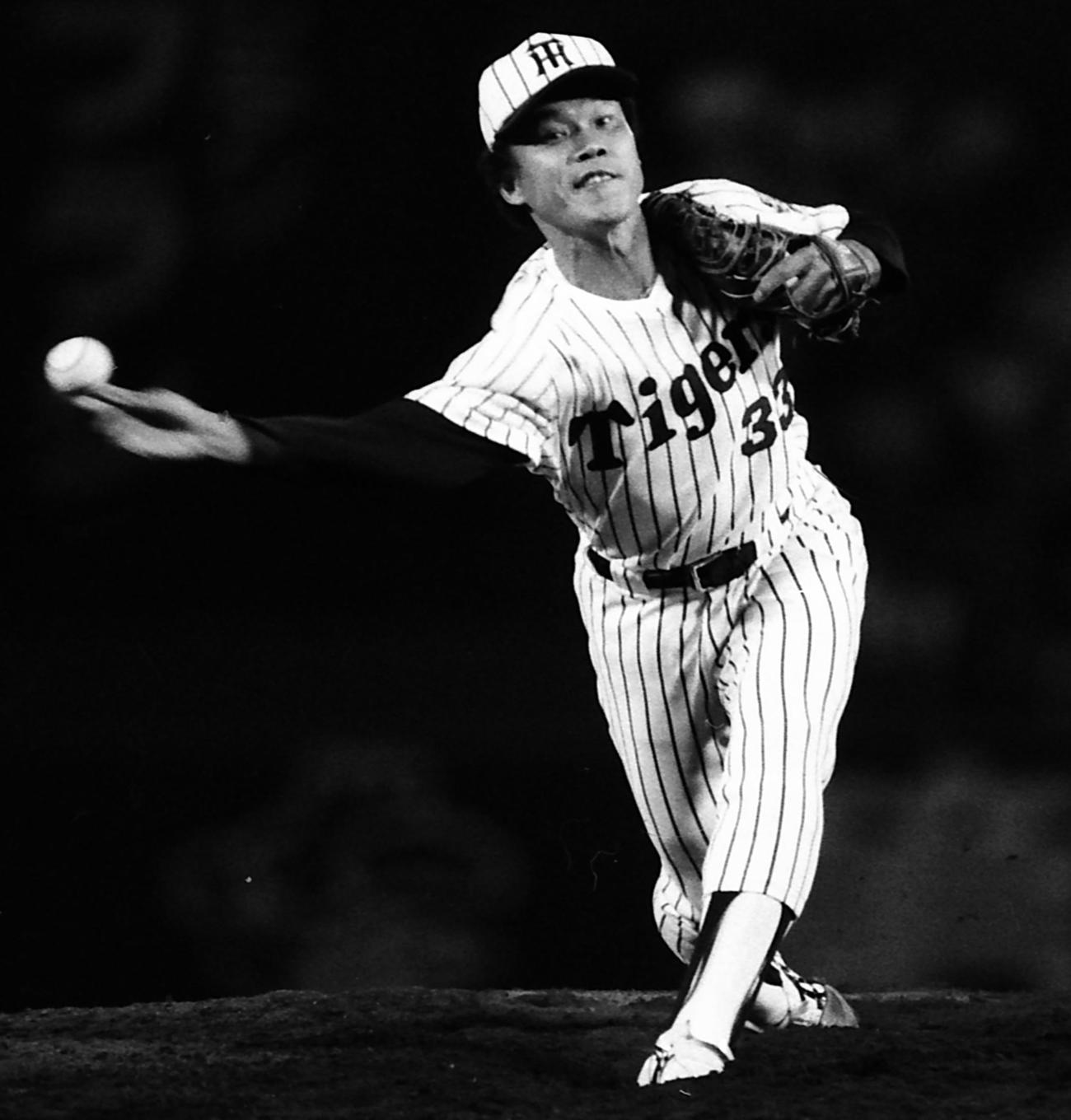 阪神時代、力投する池内豊投手（1984年6月撮影）