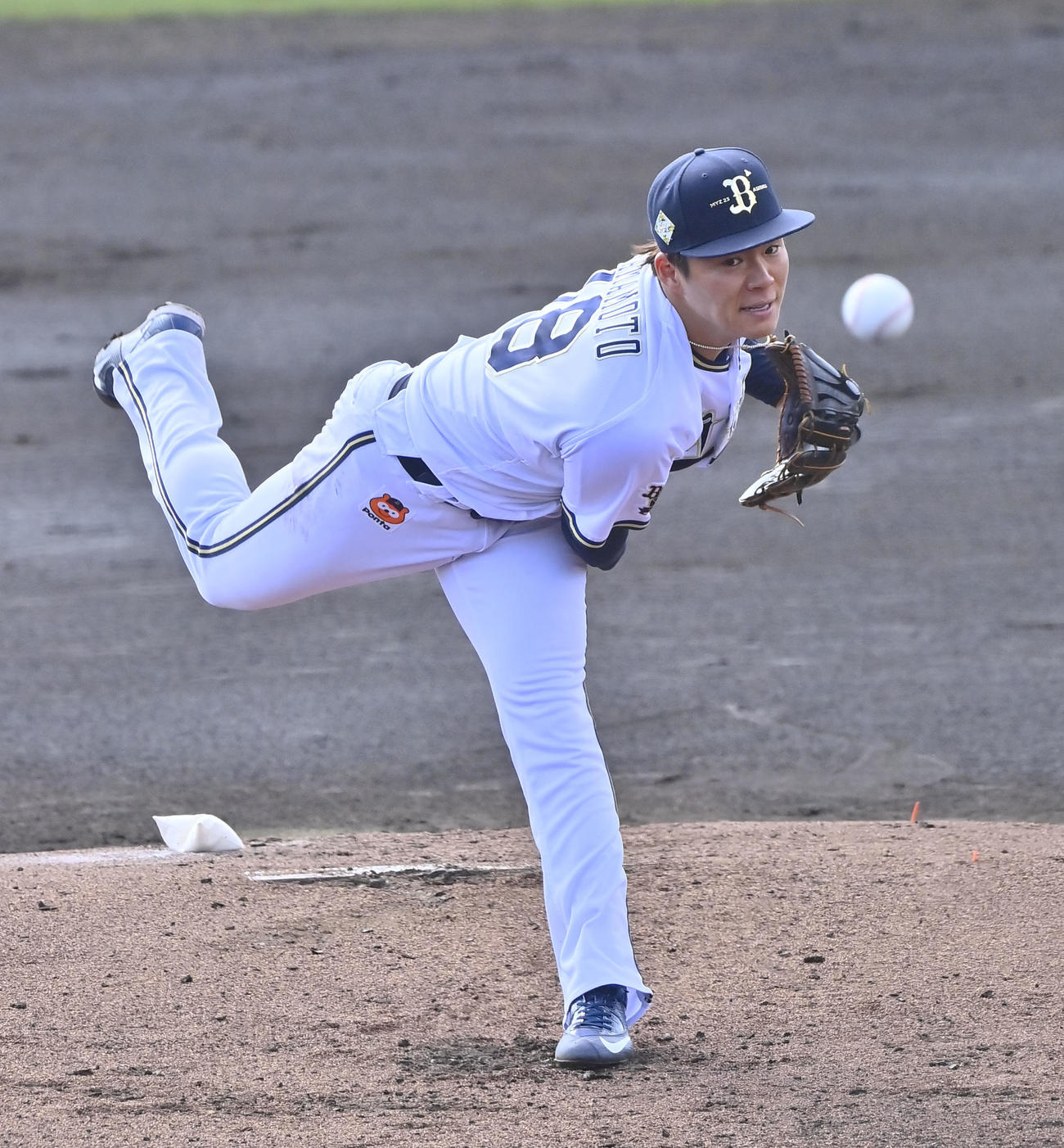 白組先発で登板し2回を1安打無失点に抑えるオリックス山本（撮影・和賀正仁）