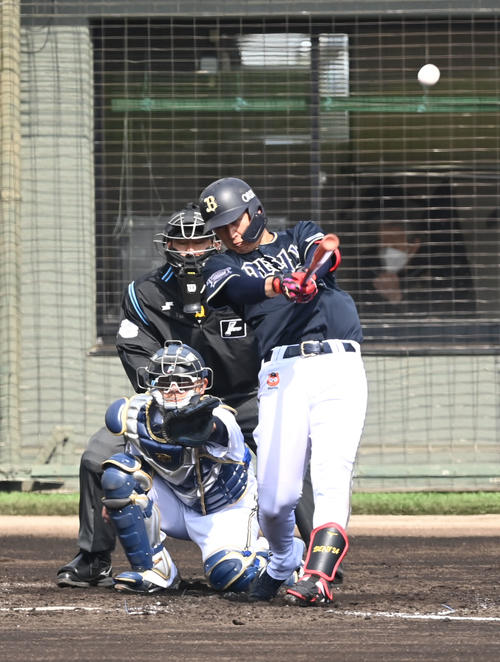3回表紅組2死、左越えにソロ本塁打を放つ紅林（撮影・和賀正仁）