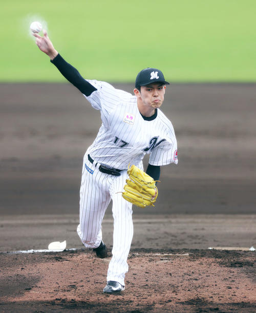 ロッテ対ヤクルト ロッテ先発の佐々木朗(撮影・河田真司)
