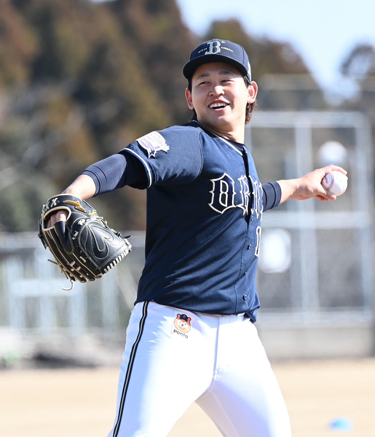 キャンプで最終調整するオリックス宮城（撮影・和賀正仁）