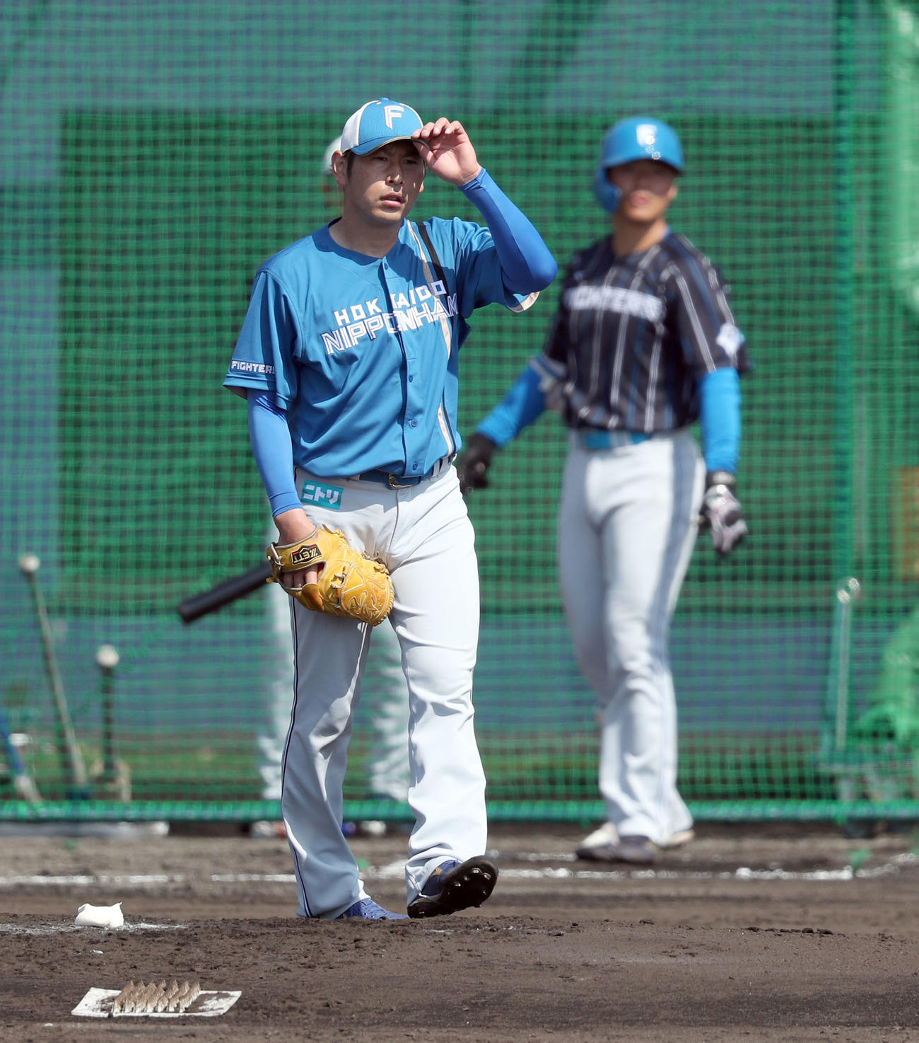 日本ハム清宮の打撃投手を務めた加藤（撮影・佐藤翔太）