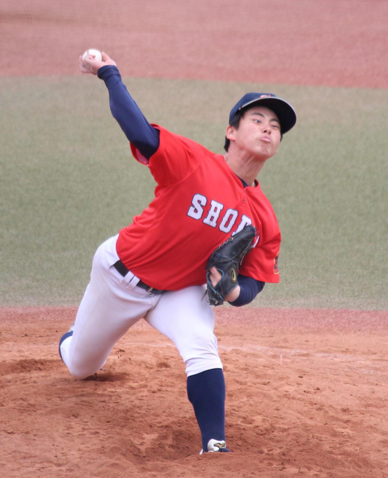 9回に登板し三者連続三振に抑えた横浜商大・徳永（撮影・保坂恭子）