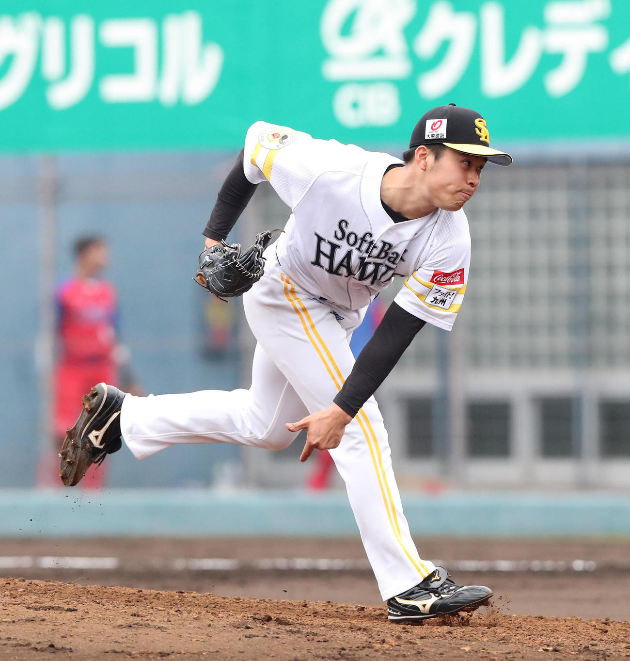 ソフトバンク対キューバ　7回に登板した松本晴（撮影・梅根麻紀）