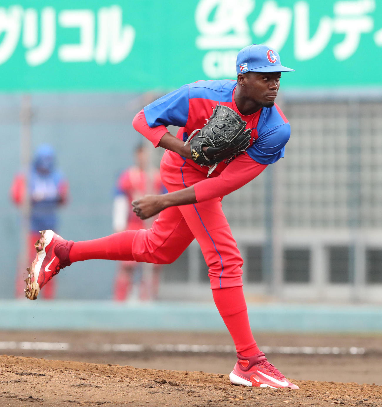 ソフトバンク戦の6回途中から登板し、好投したキューバのモイネロ（撮影・梅根麻紀）