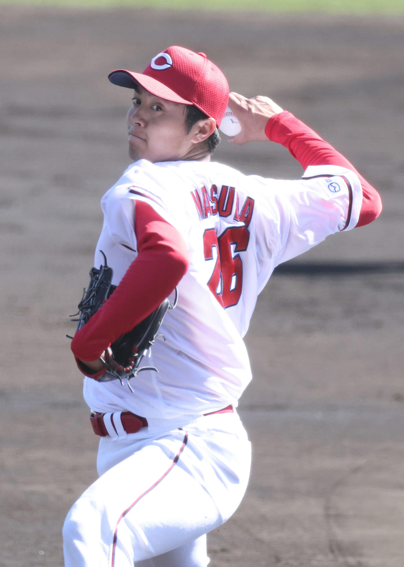 練習試合広島対楽天　6回表楽天、広島4番手、ドラフト3位の益田（撮影・加藤孝規）