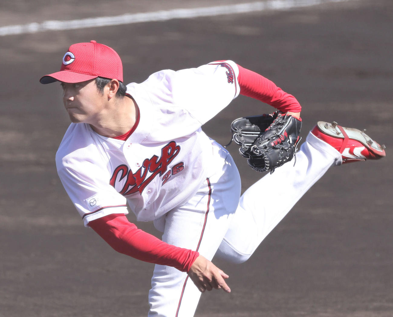 練習試合広島対楽天　7回表楽天、広島4番手、ドラフト3位の益田（撮影・加藤孝規）