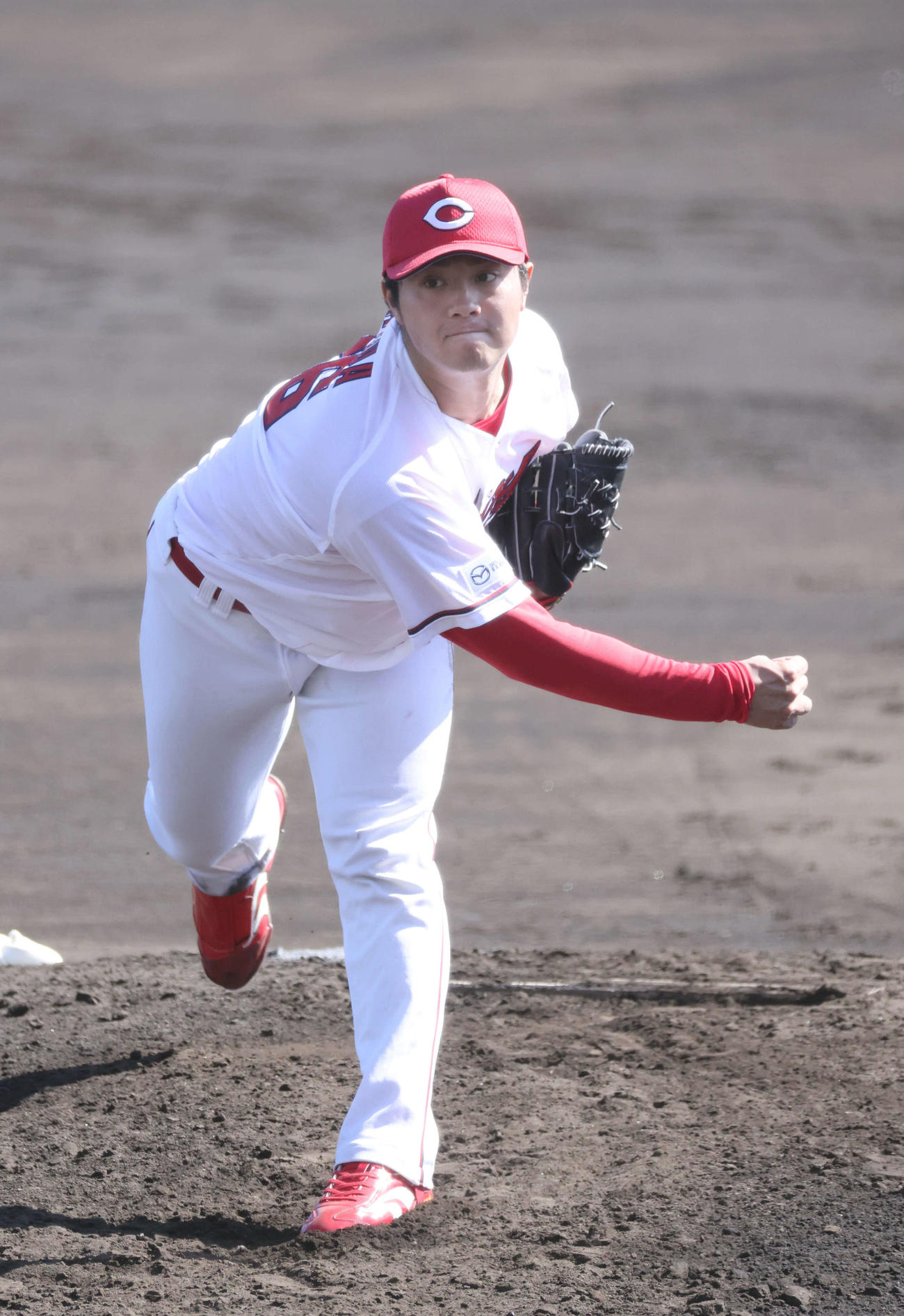 練習試合広島対楽天　6回表楽天、広島4番手、ドラフト3位の益田（撮影・加藤孝規）