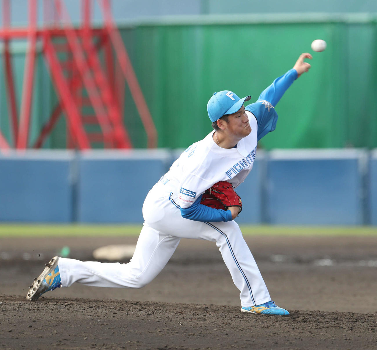 日本ハム対阪神　8回から登板する日本ハム山本（撮影・佐藤翔太）